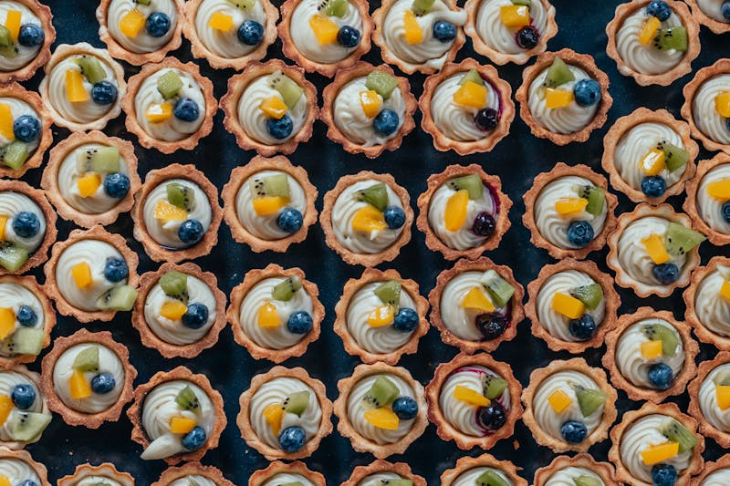 Fresh fruit tart with pastry cream and berries